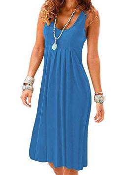 OMZIN Damen Strand Kleider Schulterfrei Baumwolle Kleider Midi Tunika Lässige Strandkleid Blau 2XL von OMZIN