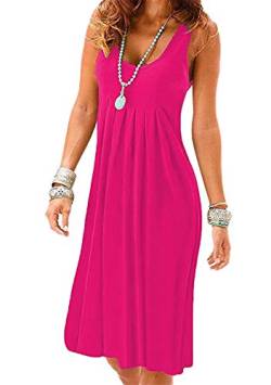 OMZIN Damen Strandkleid Midi Einfarbig Sommerkleider Tunika Basic Lässig Kleid Rose Rot 3XL von OMZIN