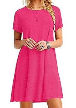 OMZIN Damen T-Shirt Kleid Lässig Locker Plus Größen Mini Crewneck Sommerkleid Rose Rot XXS von OMZIN