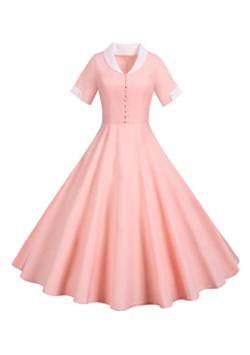 OMZIN Damen Umhangkragen Kleid Mit Schlaghosen Kurzarm Vintage 1950er Audrey Hepburn Partykleid Rosa XL von OMZIN