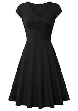 OMZIN Damen V-Ausschnitt Elegant Kleid Flügelärmeln Sexy Cocktailkleid Midikleid Knielang Casual Partykleid Kleider Schwarz XXXL von OMZIN