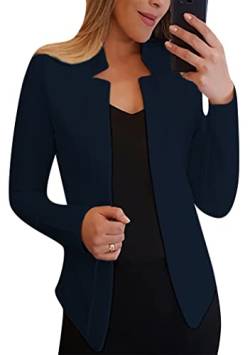 OMZIN Damen Volltonfarbe Cropped Blazer Open Front Anzug Knopf Schlank Arbeit Büro Jacke Cropped Marineblau M von OMZIN