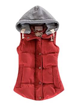 OMZIN Damen Weste Mit Abnehmbarer Kapuze Übergang Parka Outdoor-Weste Übergangsjacke Steppweste Burgundy M von OMZIN