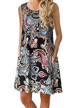 OMZIN Damen Westenkleid A-Linie Rundhalsausschnitt Freizeitkleider Sommer Kurzes Partykleid Schwarz Spray XXL von OMZIN