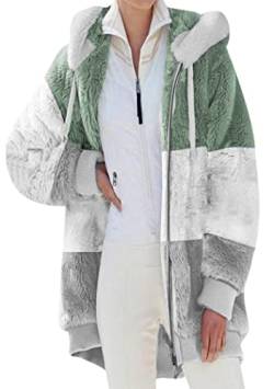 OMZIN Damen Winter Lose Plüschjacke Einfache Casual Warme Jacke Kapuze Basiimple Cardigan Weiß Grün M von OMZIN