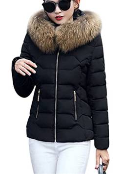 OMZIN Damen Winter Mode Zip Up Steppjacke Mantel Oberbekleidung Casual Slim Jacke Mantel mit Taschen Schwarz 2XL von OMZIN