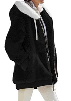 OMZIN Damen Winter Reißverschluss Plus Größe Mantel Lässige Einfarbige Lose Jacke Basic Reißverschluss Warme Strickjacke Pures Schwarz 3XL von OMZIN