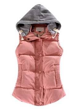 OMZIN Damen Winter Steppeweste Kapuze Ärmellos Jacke Warm Steppweste Kanpola Outdoor Wattierte Daunenweste Kaputzenjacke Rosa XL von OMZIN