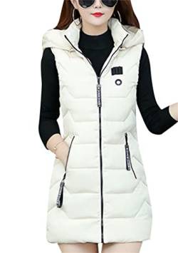 OMZIN Damen Winter Weste Mit Kapuze Übergangsweste Winter Warm Ärmellos Jacke Baumwolle Herbst Jacket Outerwear Mantel Weiß M von OMZIN