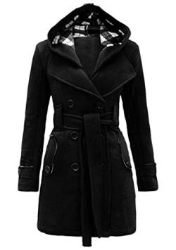 OMZIN Damen Wintermantel Outdoor Langarm Mantel Mittellanger Trenchcoat Schwarz M von OMZIN