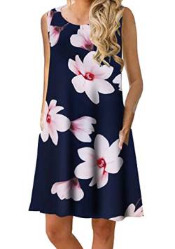 OMZIN Damen ärmelloses Strandkleid Badeanzug Sommer Strandmode Mini Riemchenkleider Freizeitkleid Bedrucktes Kleid Blau Lotus XL von OMZIN