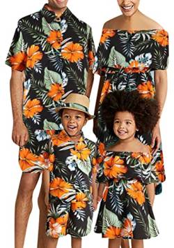 OMZIN Familie Match Beach Outfits Mutter Und Tochter Sonnenkleid Frauen Off Shoulder Ruffle Kleid MäNner Shirts Und Shorts Schwarz XL von OMZIN