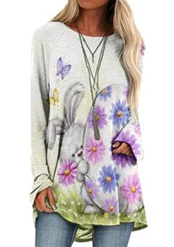 OMZIN Frauen Funny Rabbit Long Pullover Long Sleeve Cute Bunny Printed Easter Oversized Pullover Ei Kaninchen L von OMZIN