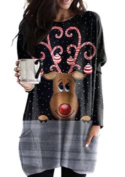 OMZIN Frauen 'S Weihnachten Casual Pullover Sweatshirt Streetwear Mode Rundhalsausschnitt Bluse Xmas Print Top Schwarz Elch S von OMZIN