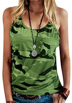 OMZIN Frauen Sommer Casual Tops Camouflage Plus Größe Lose Drucken Tank Top Tee Tunika Elegant Basic Grün M von OMZIN