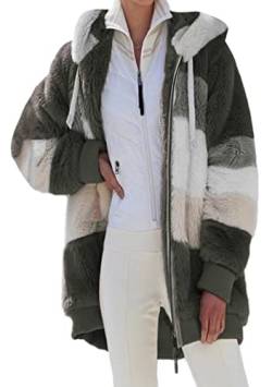 OMZIN Frauen Warm Outwear Langarm Plüschmantel Flauschige Winter Fleece Kapuzen Sherpa Jacke mit Taschen Grün 4XL von OMZIN