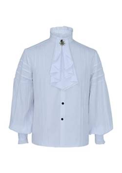 OMZIN Herren Piratenhemd Vampir GekräUselt Steampunk Hemd Mittelalterlich Viktorianisch KostüM Kleidung Halloween Renaissance Hemd Weiß XXL von OMZIN