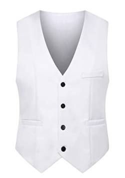 OMZIN Herren V-Ausschnitt äRmellose Anzugsweste Mode Formal Slim Fit Button Down Business Dress Weste Weiß L von OMZIN