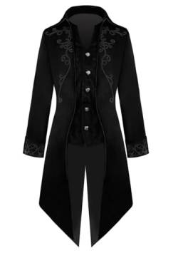 OMZIN Herrenmode Mittelalterliche Mantel Jacke Stickerei Vintage Gothic Mantel Lange Ärmel Steampunk Smoking Tops Schwarz L von OMZIN