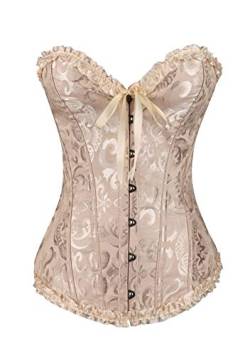 OMZIN Korsett Corsage Damen Korsage Bustier Vollbrust Gothic Satin Top Große Größen Burlesque Sexy Vintage schnürmieder Corset Beige 6XL von OMZIN