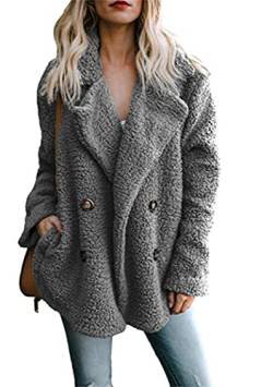 OMZIN Kunstpelzjacke Damen Zweireiher Mantel Kurzmantel Revers Mantel Lose Warme Winterjacke Damen Casual Fashion Dunkelgrau Xxl von OMZIN