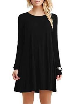 OMZIN Langarm Casual lose Plain Kleid T-Shirt Einfarbig Flowy Kleid für Damen Schwarz M von OMZIN