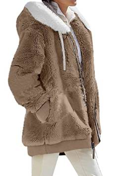 OMZIN Lose Winterjacke Für Damen Mit Taschen Basic Zip Plush Cardigan Einfache Lässige Lockere Manteljacke Reines Khaki 5XL von OMZIN