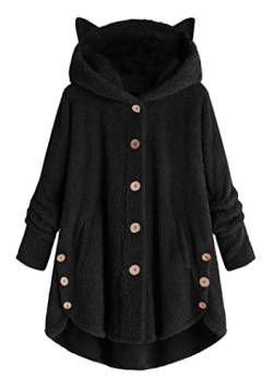 OMZIN Mit Kapuze Cat Ears Einfarbig Jacke Damen Winterjacke Mit Kapuze Kitty Ohr Warm Damen Winterjacke Knopf Locker Kapuzenpullis Übergröße Schwarz S von OMZIN