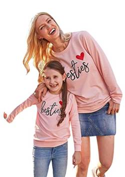 OMZIN Mommy and Me Matching Sweatshirt Rundhalsausschnitt Herz Bedruckt Pullover Familie Matching Long Sleeve Shirts Rosa 6-7Y von OMZIN