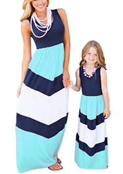 OMZIN Mommy and Me Maxikleider Striped Printed Patchwork Matching Dresses for Daughter and Mom Pink Green S von OMZIN