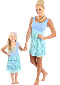 OMZIN Mommy and Me Outfits Schwarzes Kurzarm-A-Linien-Kleid Familie Passende Kleidung Blau M von OMZIN