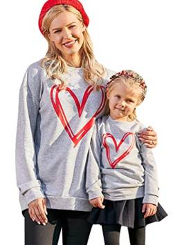 OMZIN Mutter-Tochter-Sweatshirt Mit Rundhalsausschnitt Muttertag Familie Matching Pullover Langarm Herz Shirt Grau 3-4Y von OMZIN