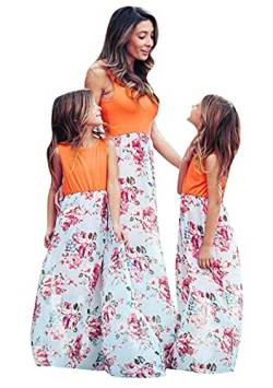 OMZIN Mutter Und Tochter Strandkleid Bedrucktes Boho Partykleid Maxi Kleid Damen Mädchen Kleid Sommerkleider Orange Flower 1-2 Jahre von OMZIN