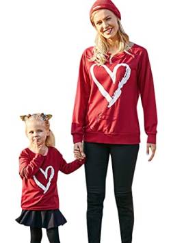 OMZIN Mutter Und Tochter Sweatshirt Weihnachtstag Familie Matching Pullover Langarm Rundhalsausschnitt Herz Shirts Rot 8-9Y von OMZIN