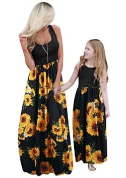 OMZIN Ostern Mommy and Me Maxikleid Floral Print Tank Family Matching Dress Empire Waist Sleeveless Round Neck Dress Sonnenblume XL von OMZIN