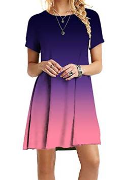 OMZIN Shirtkleid Minikleid Casual Kleid Partykleid Basic Kleid Sommerkleider Rundhals Shirtkleid mit Tie-Dye Druck Lockeres Kleid Violett 4XL von OMZIN