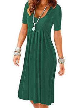 OMZIN Sommerkleid Damen Kleider Loose Casual Strandkleid Cover Up Tunika Kurzarm MiniKleid Grün L von OMZIN