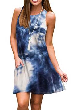 OMZIN Sommerkleider Für Damen Strandkleid Minikleid Sonnenkleid Partykleider Floral Sun Kleider Frauen Sexy Casual Tie Dye Marineblau L von OMZIN