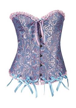 OMZIN Steampunk Gothic Damen Vollbrust Vintage Korsage mit Stahlstäbchen Sexy Korsett Top Satin Bustier Blau 5XL von OMZIN