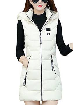 OMZIN Winterjacke 10 Farben Steppweste Damen Mode Winter wärmer Mantel Mit Kapuze Kurz Weste Ärmellos Übergangsjacke Weiß S von OMZIN