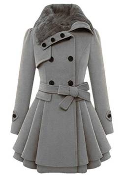 OMZIN Wintermantel Damen Lang mit Kapuze Langmantel Winterjacke Mantel Parka Trenchcoat Mantel Grau S von OMZIN