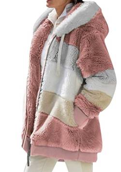 OMZIN Womens Warm Casual Fleece Faux Fur Jacke Oversized Shearling Wintermantel für Frauen Langarm Reißverschluss Teddy Outwear Rosa 4XL von OMZIN