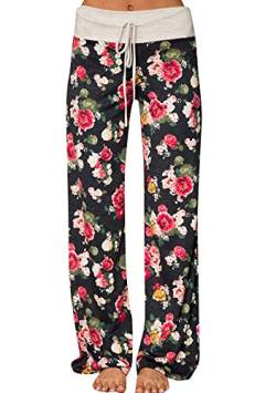 OMZIN Yogahose mit Drawstring Baumwolle Sleepwear mit Tasche Weites Bein Lange Hose Schlafanzughose Weich Hose Pyjamahose Schwarz M von OMZIN