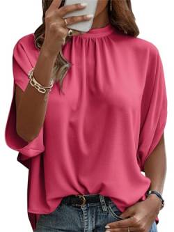 ONAYEYO Damen Elegant Bluse Casual Lose Tunika Shirt Hinten Schnüren Verspotten Nacken Dolman-Ärmel Oberteil T Shirt Sommer Einfarbig Top (L, Wassermelonenrot) von ONAYEYO