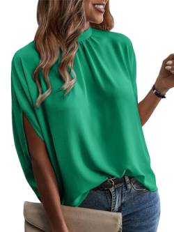 ONAYEYO Damen Elegant Bluse Casual Lose Tunika Shirt Hinten Schnüren Verspotten Nacken Dolman-Ärmel Oberteil T Shirt Sommer Einfarbig Top (S, Grau Grün) von ONAYEYO