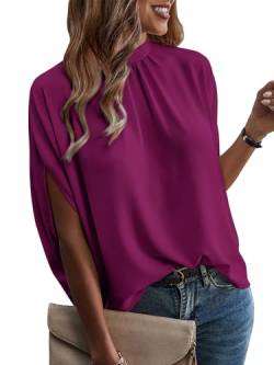 ONAYEYO Damen Elegant Bluse Casual Lose Tunika Shirt Hinten Schnüren Verspotten Nacken Dolman-Ärmel Oberteil T Shirt Sommer Einfarbig Top (S, Violett) von ONAYEYO