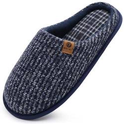 ONCAI Blau Hausschuhe Herren Rückstellschaum, warme streifen Pantoffeln für manner, mit Rutschfeste Gummisohle Größe 40EU von ONCAI