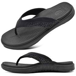 ONCAI Flip Flops Herren,Sommer Sport Dusch Sandalen Schwimmbad Strand Zehentrenner Badelatschen Männer Mit Orthopädie Arch Support Gummifußbett Schwarz Größe 44.5 von ONCAI