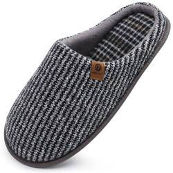 ONCAI Grau Hausschuhe Herren Rückstellschaum, warme streifen Pantoffeln für manner, mit Rutschfeste Gummisohle Größe 41EU von ONCAI