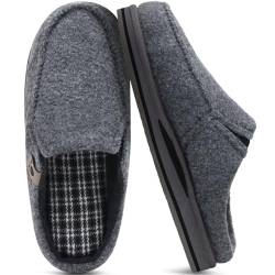 ONCAI Hausschuhe Herren mit Orthopädische Arch Support, Komfort Baumwolle Memory Foam Plantar Fasciitis Haus Hausschuhe Warme Clogs Indoor Outdoor Rutschfest Gummisohle Filz Grau Größe 46 von ONCAI